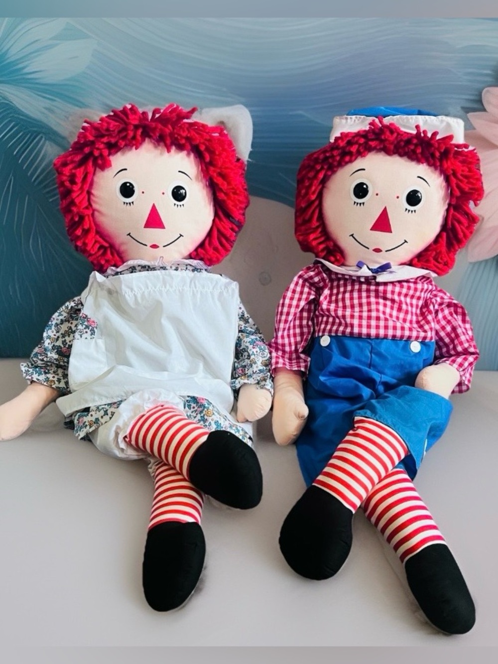 Vintage Knickerbocker 34” Raggedy Ann & Andy Dolls (Andy 36” Including Hat)